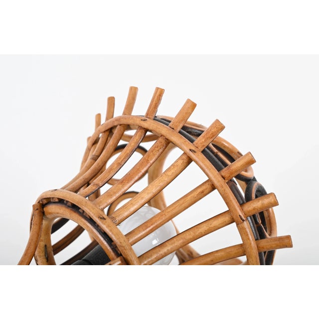 1960s Mid-Century Rattan and Bamboo Lantern Sconce by Louis Sognot, 1960s For Sale - Image 5 of 13