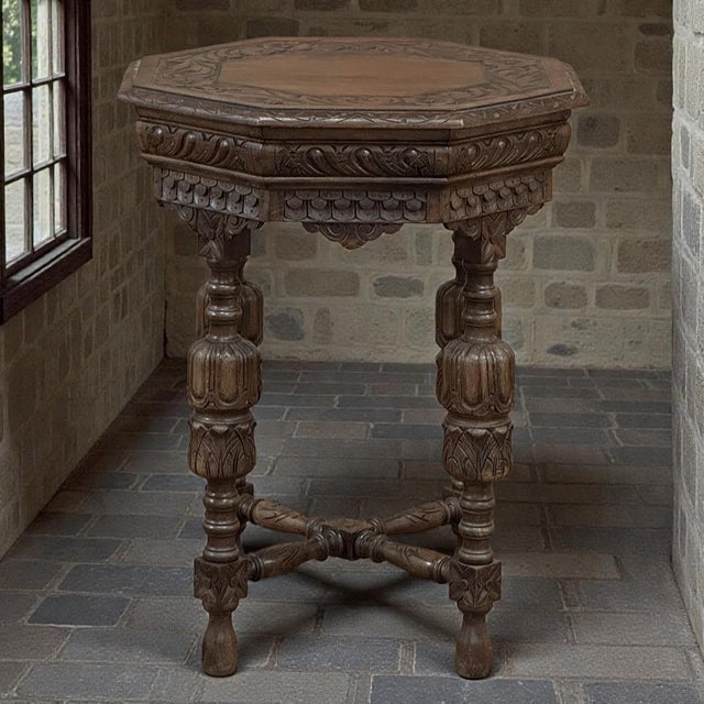 Antique Jacobean Style Octagonal End Table in Hand Waxed Oak For Sale - Image 4 of 18