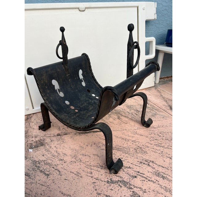 Fireplace Log Holder Vintage wrought iron fireplace log holder basket. Forged or wrought iron. Designed to hold firewood...