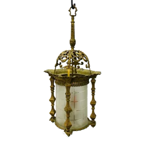 Empire Dore Lantern Chandelier, Frosted Etched Glass, 19th Century, Solid Bronze