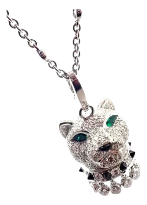 Cartier Panther Panthere Diamond Emerald Onyx White Gold Pendant Necklace