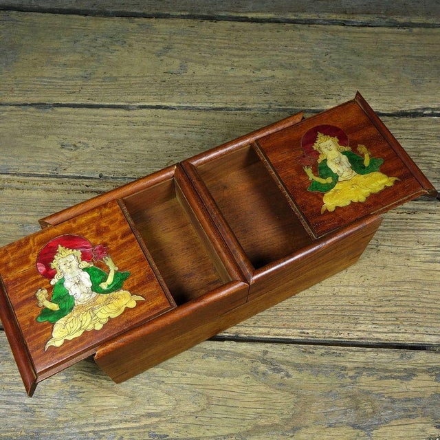 Brown Vintage Rosewood Box With Mother-of-Pearl Guanyin Inlay For Sale - Image 8 of 9