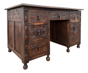 Antique Spanish Carved Oak Desk, 1910
