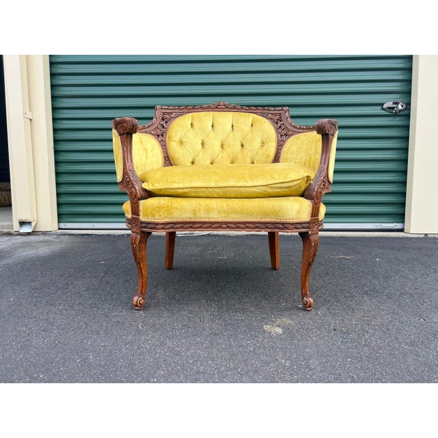 Gold Victorian Tufted Velvet Parlor Chair For Sale - Image 8 of 8