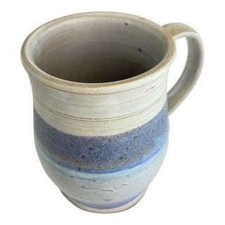 Late 20th Century Handmade Jack-Pot Pottery Mug in Soft Blue Gradient Glaze For Sale