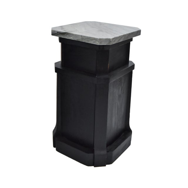 Black Vintage Pair of Art Deco Architectural Pedestals With Marble Tops For Sale - Image 8 of 12