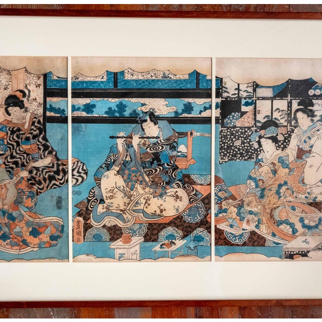19th Century Japanese Ukiyo-E Woodblock Triptych Print by Utagawa Kunisada, Toyokuni III For Sale - Image 4 of 15