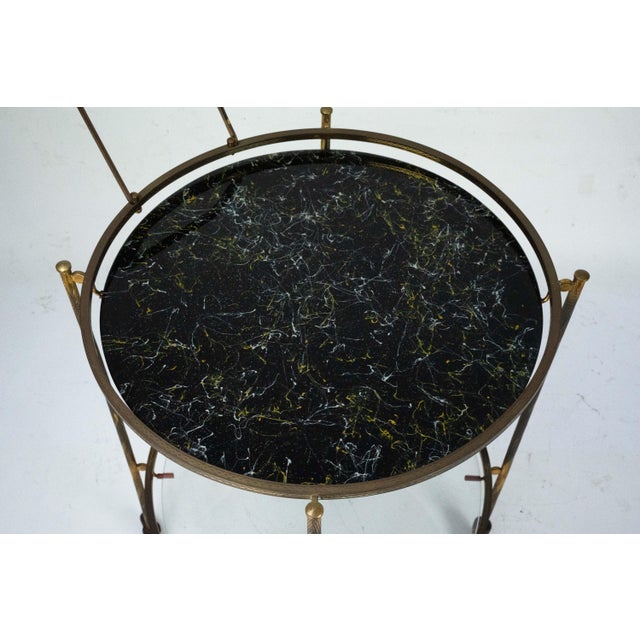 Mid-Century Round Brass and Marble-Effect Glass Bar Cart, Italy, 1950s For Sale - Image 9 of 15