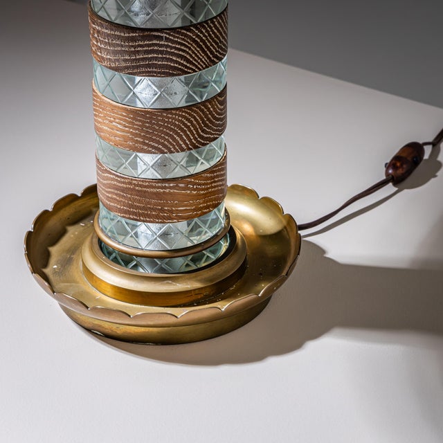 Mid-20th Century Table Lamp in Glass and Wood, Probably Italy For Sale - Image 9 of 11