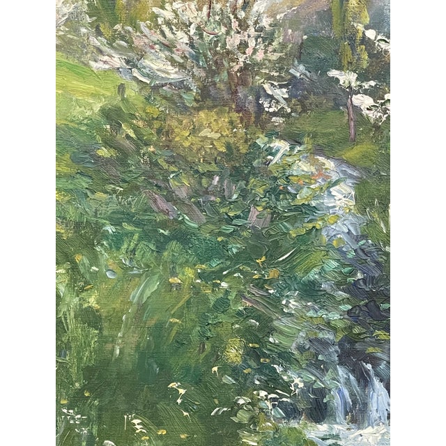 Vintage Impressionist Spring Landscape Painting With Stream in Gilt Toned Frame - Signed For Sale - Image 9 of 10