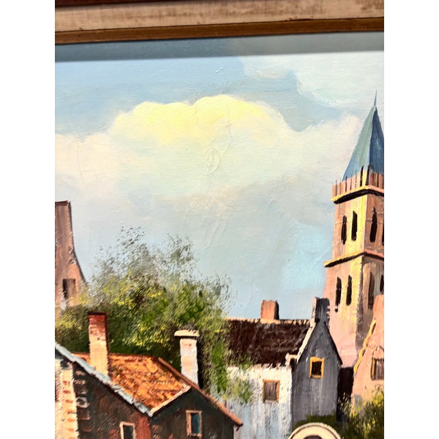 1980s This Vintage Framed Oil Painting Is Signed "Mary Botto" and Depicts a Charming European Village Street Scene With Old-World Stone Buildings. For Sale - Image 5 of 12
