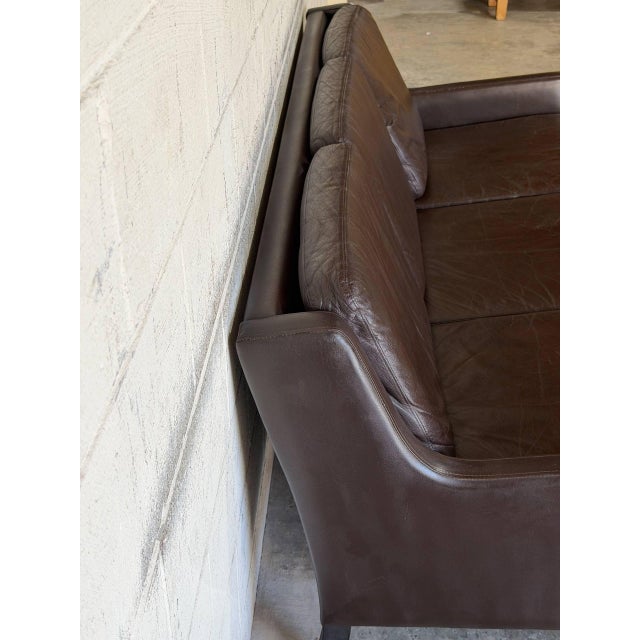 Dark Brown Leather Three-Seater Sofa With Black Legs Danish Mid-Century Modern 1970s For Sale - Image 9 of 11