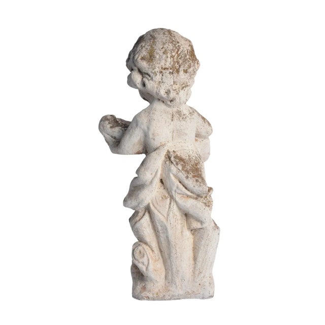Figurative 19th Century Stone Cherub Figural Garden Sculpture Playing Mandolin For Sale - Image 3 of 6