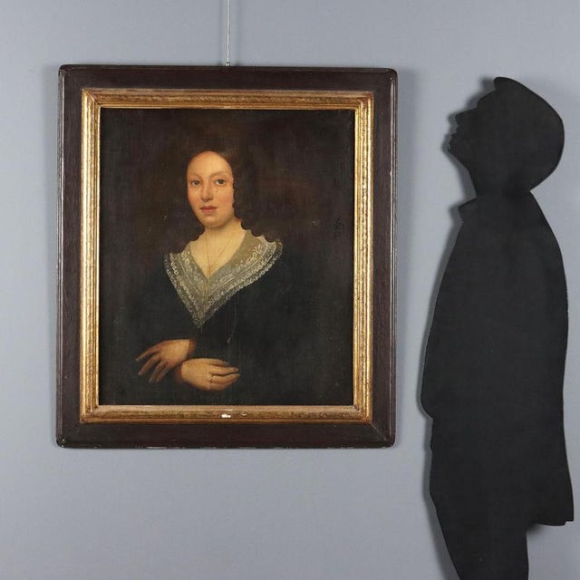 Oil on canvas. 19th-century French school. Portrait of a young woman, likely in mourning, given her black dress and...