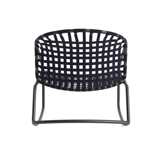 Brown Jordan Brown Jordan Kantan Aluminum Suncloth Motion Lounge Chair, Textured Pewter frame with Marine fabric For Sale - Image 4 of 11