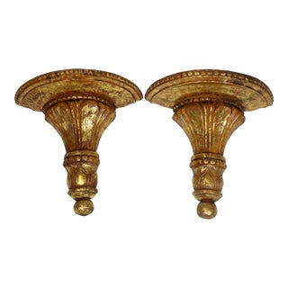 Antique Italian Golden Gilt Wooden Wall Shelves For Sale