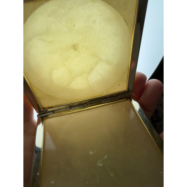 Cream Vintage Alabaster Trinket Box Cream Floral Violet Italy Square Stone For Sale - Image 8 of 16
