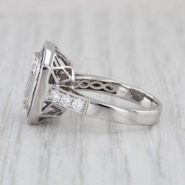 2.07ctw Diamond Blue Sapphire Halo Engagement Ring 18k White Gold Size 7 For Sale In Greensboro - Image 6 of 7