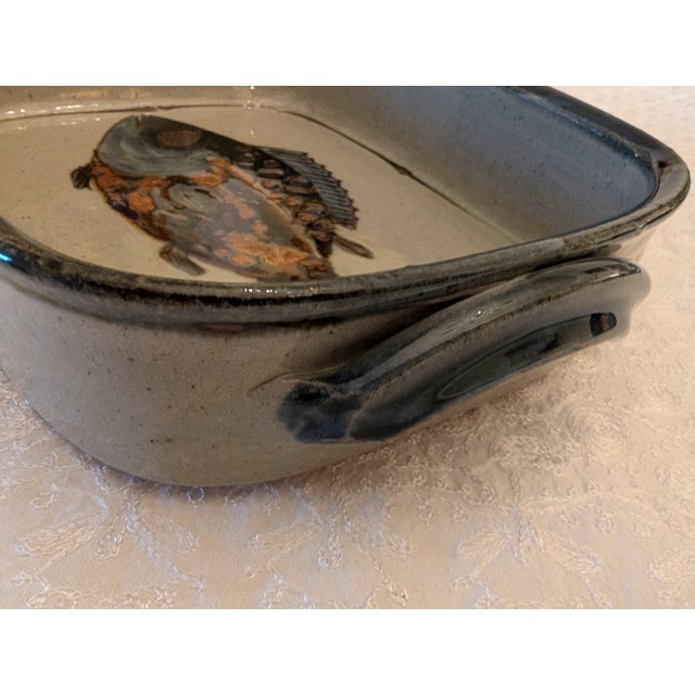 Blue Pottery Serving Dish, Fish Motif South Africa For Sale - Image 8 of 11