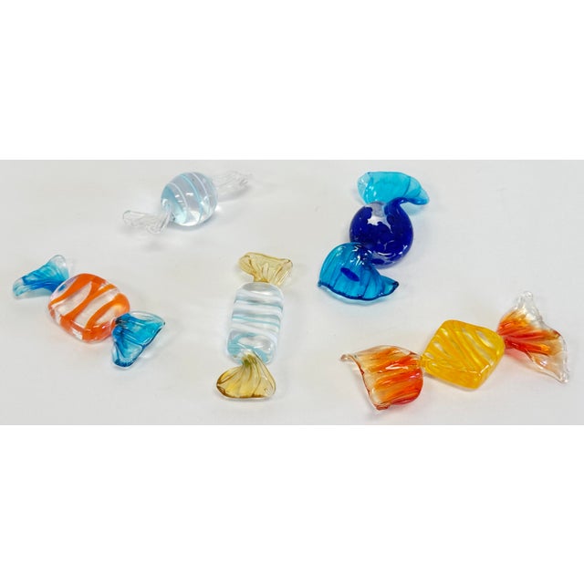 Mid-Century Modern Vintage Murano Style Blown Glass Wrap Candies, Set of 5 For Sale - Image 3 of 5