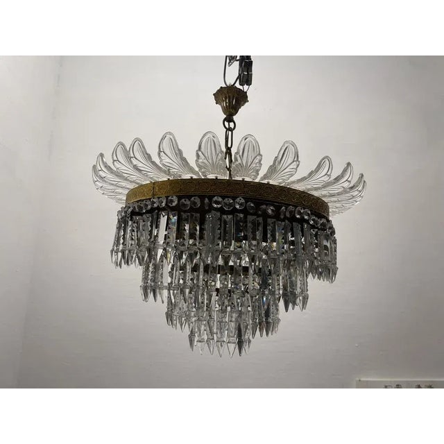 Glass Bronze & Crystal Pendant Light, 1940s For Sale - Image 7 of 10