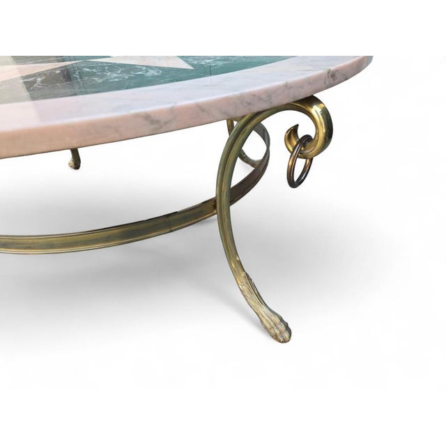 Gray Mid-Century Modern Italian Marble Inlay Coffee Table with Gilt Bronze Base, 1950s For Sale - Image 8 of 14