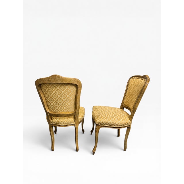 Wood Late 20th Century French Provincial Side Chairs With Golden Floral Patterned Upholstery For Sale - Image 7 of 15
