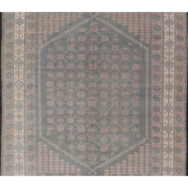 Taupe Antique Turkish Oushak Rug in Soft Taupe, Blue-Gray, and Faded Pink For Sale - Image 8 of 13