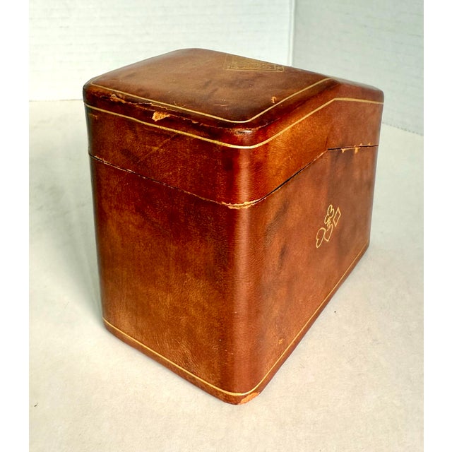 Brown Vintage Italian Leather Playing Card Case With Embossed Gold Detailing For Sale - Image 8 of 12