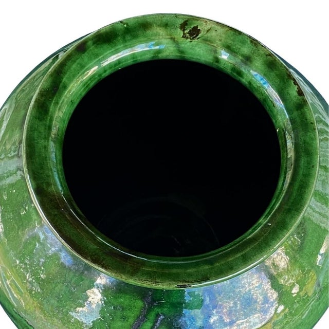 Antique French Provincial Pottery. Terra Cotta Pot With Green Drip Glaze For Sale - Image 9 of 11