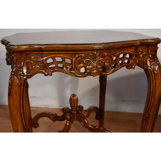 1930s French Louis XV Walnut & Satinwood Inlay Pair Side Tables / End Tables Tables For Sale - Image 9 of 14