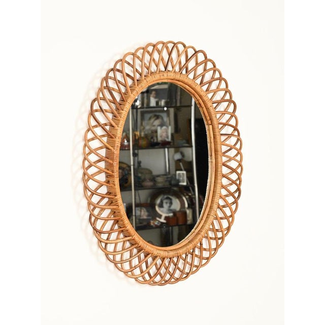 Red Large Oval Mirror in Bamboo, Rattan and Wicker by Franco Albini, Italy, 1970s For Sale - Image 8 of 11