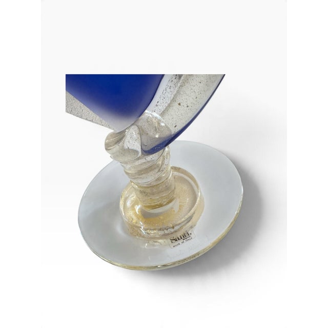1980s 1980s Signed Marino Santi Murano Blue Glass Vase For Sale - Image 5 of 15