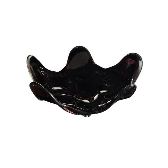 Mid 20th Century Josef Hospodka Chribska Glassworks, Czech Purple Flower Footed Glass Dish For Sale In Phoenix - Image 6 of 17