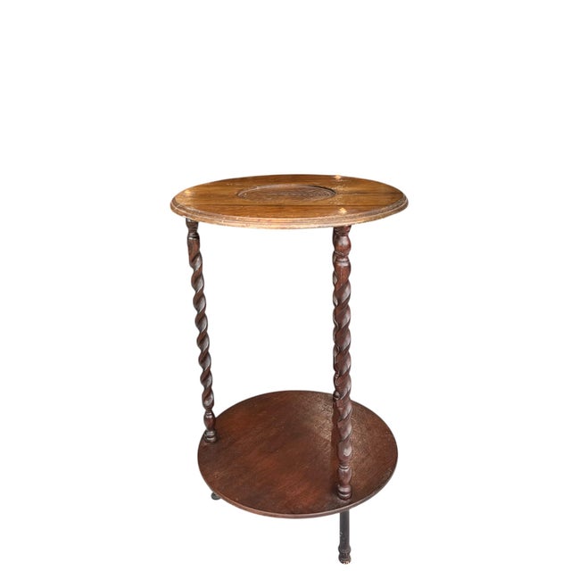 Vintage Walnut Finish Two Tier Barley Twist Table For Sale - Image 4 of 4