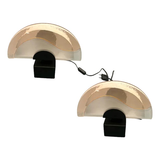 Italian Architectural Murano Glass Table Lamps, 1980s, Set of 2 For Sale
