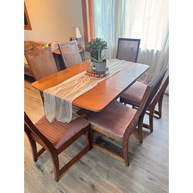Mid-Century Modern 1970's Bernhardt Mid-Century Modern Oak & Cane High Back Dining Chairs - Set of 6 For Sale - Image 3 of 12