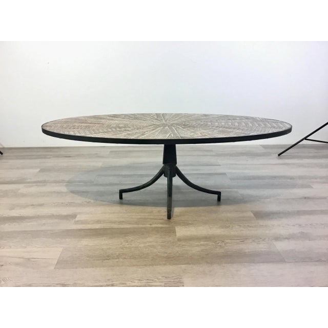 Industrial Modern Metal and Wood Oval Cocktail Table For Sale In Atlanta - Image 6 of 6