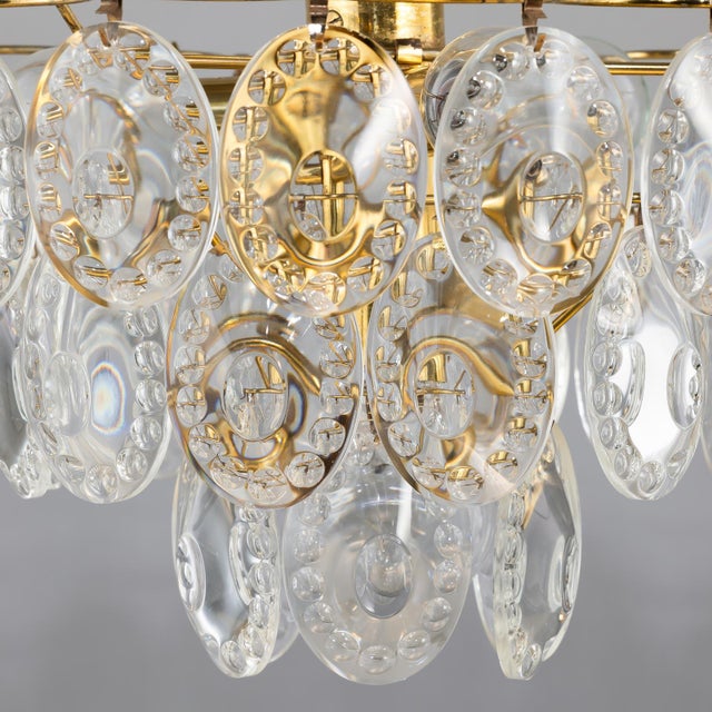German Gold-Plated Chandelier with Faceted Oval Crystals attributed to Kinkeldey, 1960s For Sale - Image 6 of 12