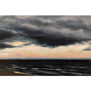 Storm by Barbara Hack | Oil on canvas panel Dark clouds over a turbulent sea at sunset. For Sale
