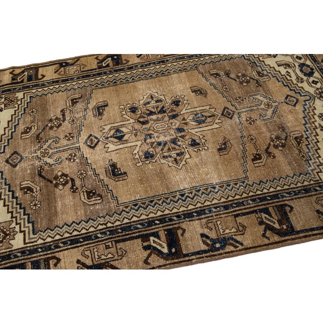 Brown Mid 20th Century Vintage Persian Distressed Brown Handmade Medallion Wool Rug For Sale - Image 8 of 10