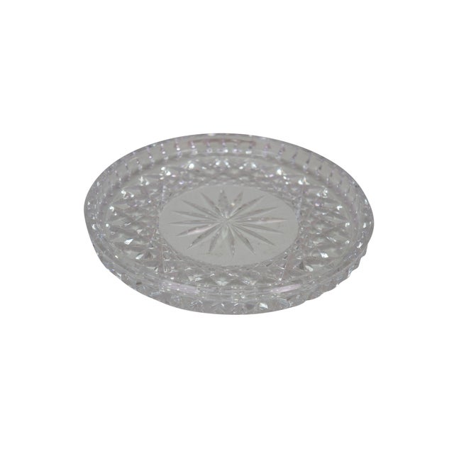 This Waterford Lismore clear crystal vanity dish is a vintage piece featuring a low-profile circular silhouette styled in...