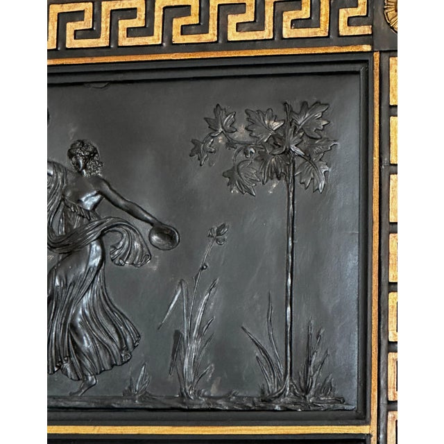 Wood Neoclassic Style Greek Key Black Lacquered Wall Mirror For Sale - Image 7 of 12