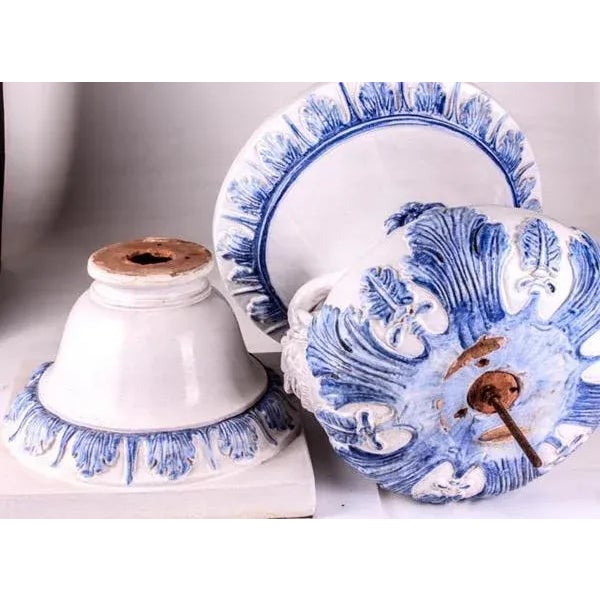 Blue Monumental Blue & White Majolica Grecian Urn With Mythological Jupiter Ammon Motifs For Sale - Image 8 of 10