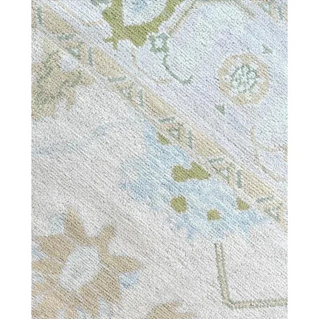 Traditional Modern Handknotted Oushak Rug in Muted Sage & Sky Blue, 5' x 7' For Sale - Image 3 of 7