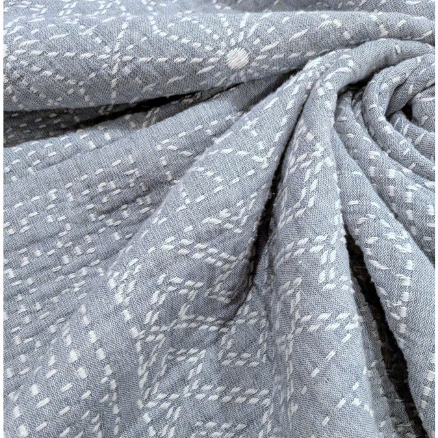 Late 20th Century Vintage Japanese Hand-Stitched Lined Sashiko Indigo Cotton Fabric - 6.5 Yards For Sale - Image 5 of 7
