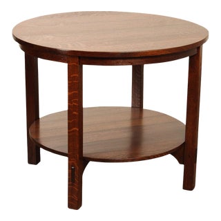 Antique Gustav Stickley Attributed Mission Oak Round Two-Tier Lamp Table For Sale
