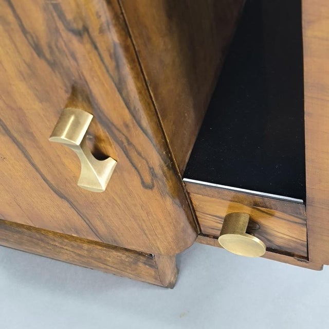 Black Art Deco Walnut Bedside Tables with Black Glass Tops, 1940s, Set of 2 For Sale - Image 8 of 9