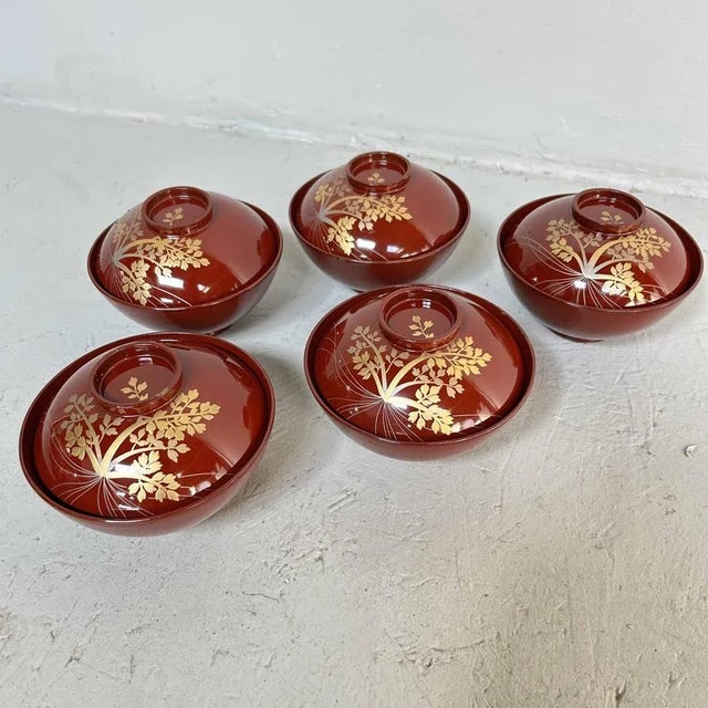 Shōwa Era Urushi Maki-E Rice Bowls, Japan, 1950s, Set of 5 For Sale - Image 13 of 13
