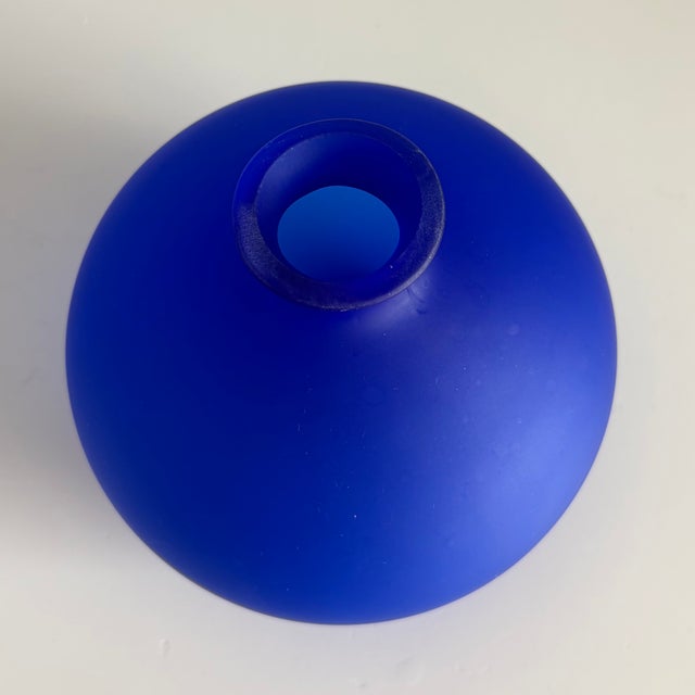Cobalt Blue Frosted Glass Vase & Bottle With Ball Stopper For Sale In Dallas - Image 6 of 6